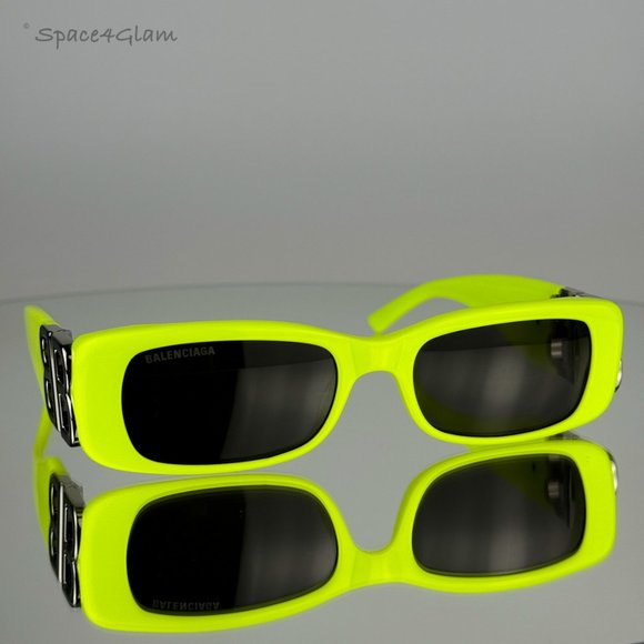 NEW Balenciaga BB0096S 008 Yellow Silver Logo Grey Rectangle Unisex Sunglasses - Picture 3 of 14